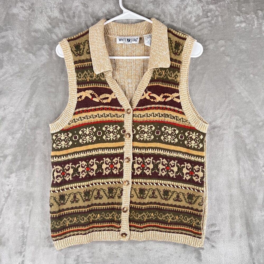 White Stag Sweater Vest Womens M Floral Embroidered Button Front Cottagecore